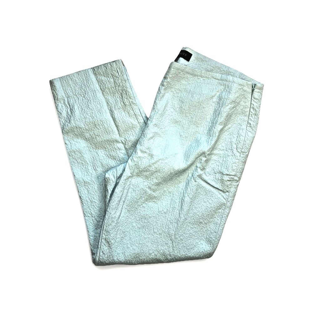Talbots Minty Blue High Rise Embossed Ankle Pants Sz 12 Floral Textured Cottage